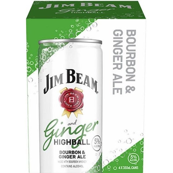 Jim Beam Ginger Highball Bourbon &amp; Ginger Ale Cocktail 10 4pk 355ml