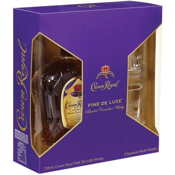 Crown Royal Blended Canadian Whisky Gift Set Including Two Signature Rock Glasses 
