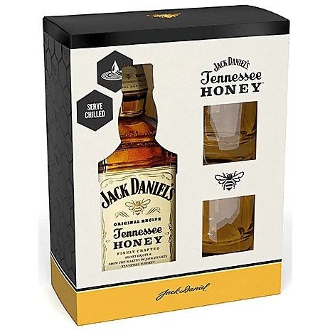 Jack Daniels Honey Gift Set 750ml Including Two Shot Glasses