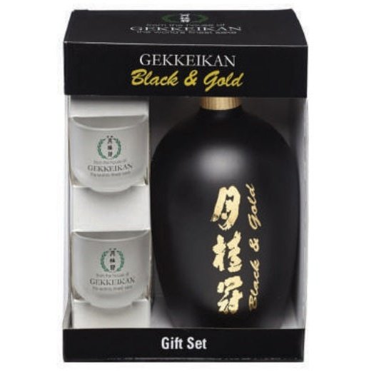Gekkeikan Black &amp; Gold Sake 750ml Gift Set Including Two Guinomi Cups