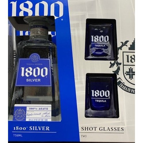 1800 Silver Gift Set with Two Shot Glasses 750ml