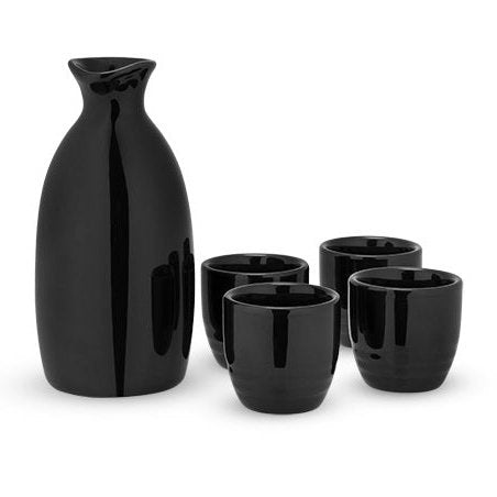 True Fabrications 5 Piece Sake Set in Black Crafted From Glazed Porcelain