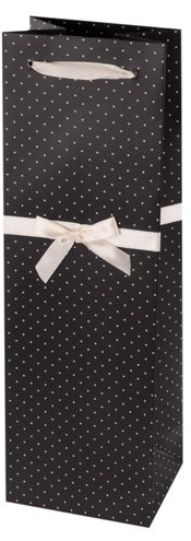 Cakewalk Ribbon Dot Single Bottle Wine Bag in Black & White