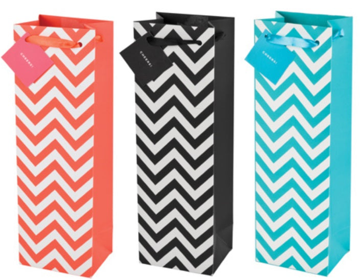 Cakewalk Chevron Single Bottle Wine Bag, Assorted Colors