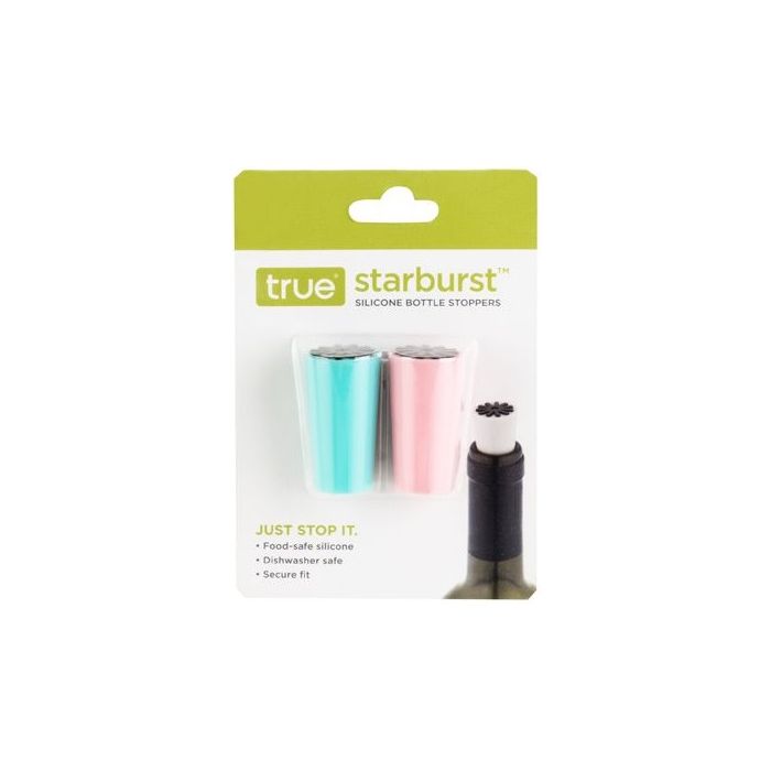 True Bottle Stoppers, Silicone, Starburst - 4 stoppers