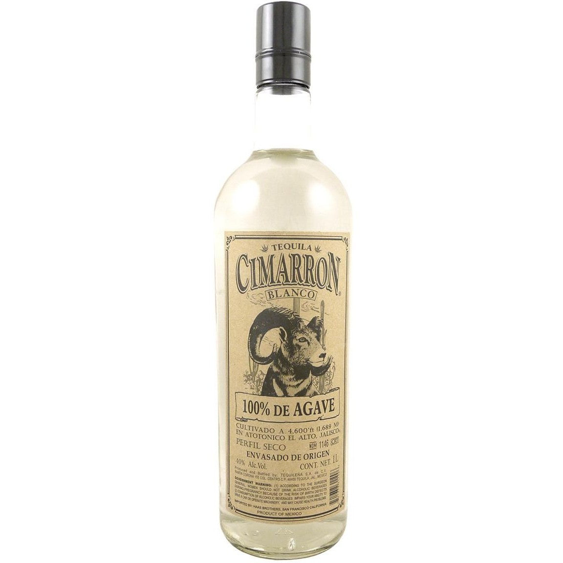 Bottle of Cimarron Blanco Tequila, a blanco tequila from Jalisco, Mexico, 1L