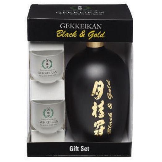 Gekkeikan Black & Gold Sake 750ml Gift Set Including Two Guinomi Cups