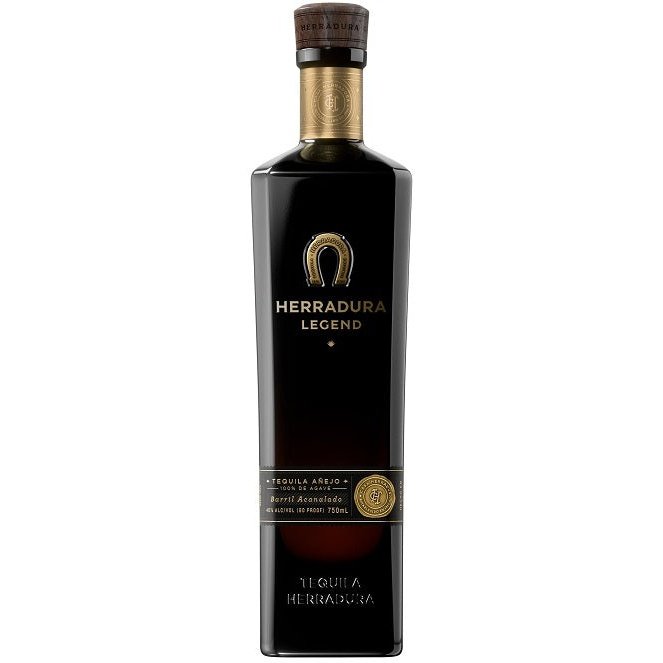 Bottle and gift box of Herradura Legend Anejo Tequila, an añejo tequila from Jalisco, Mexico, 750ml