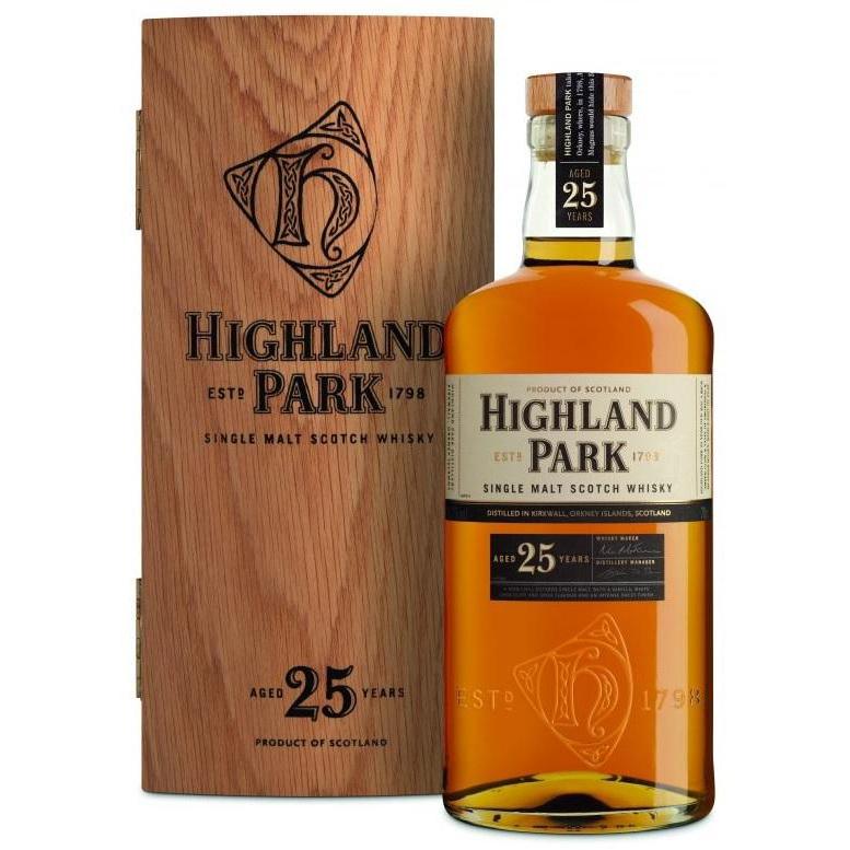 Bottle of Highland Park 25 Year, an Orkney single malt Scotch whisky from Scotland