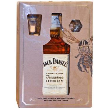 Jack Daniels Honey Gift Set 750ml Including Two Shot Glasses