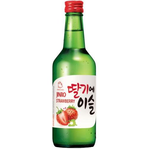 Bottle of Jinro Chamisul Strawberry Soju, a soju from South Korea, 375ml