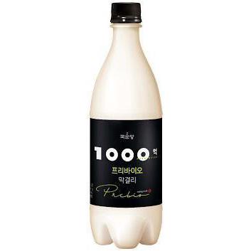 Bottle of Kooksoondang 100 Billion Prebiotics Makgeolli, a Korean rice wine from Hoengseong, South Korea, 750ml