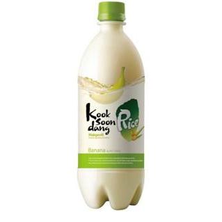 Bottle of Kooksoondang Banana Makgeolli, a Korean rice wine from Hoengseong, South Korea, 750ml
