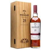 Bottle of The Macallan 25 Year Sherry Oak, a Speyside single malt Scotch whisky