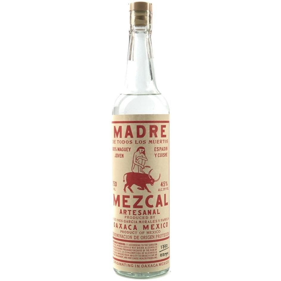 Bottle of Madre Mezcal Ensamble Espadin Cuishe, a mezcal artesanal from Oaxaca, Mexico