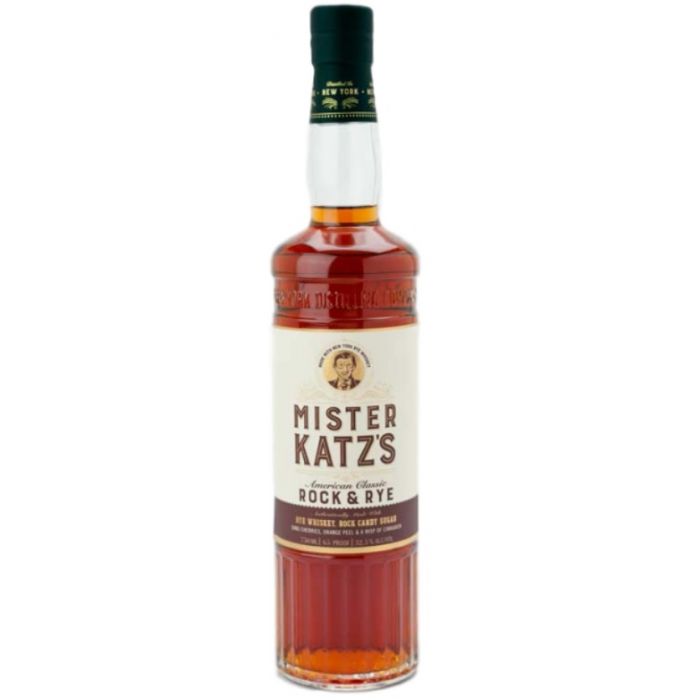 Bottle of Mister Katz's Rock & Rye, a rye whiskey liqueur from Brooklyn, New York, 750ml