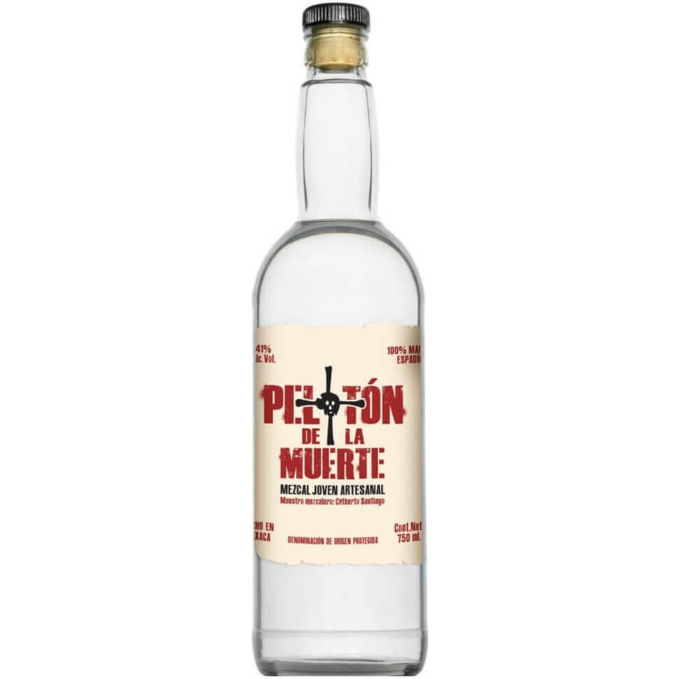 Bottle of Peloton de la Muerte Maguey Espadin Mezcal, an espadín mezcal from Oaxaca, Mexico, 1L