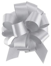 Silver satin pull bow with pull strings