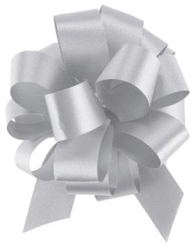 Silver satin pull bow with pull strings