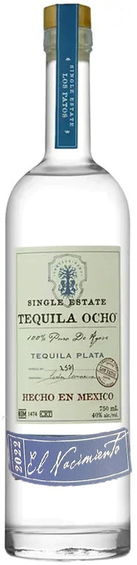 Bottle of Tequila Ocho Plata, a single estate blanco tequila from Jalisco, Mexico, 750ml