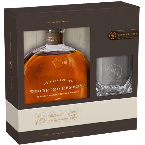 Woodford Reserve Bourbon 750ml Gift Set Including Crystal Rocks Glass