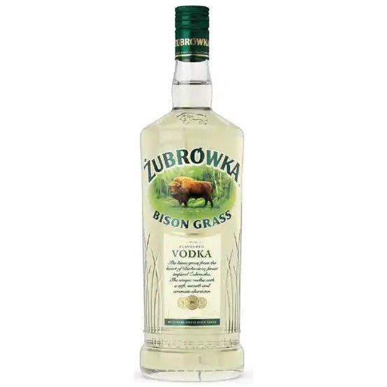 Bottle of Zubrowka Bison Grass Vodka, a flavored vodka from Poland, 750ml